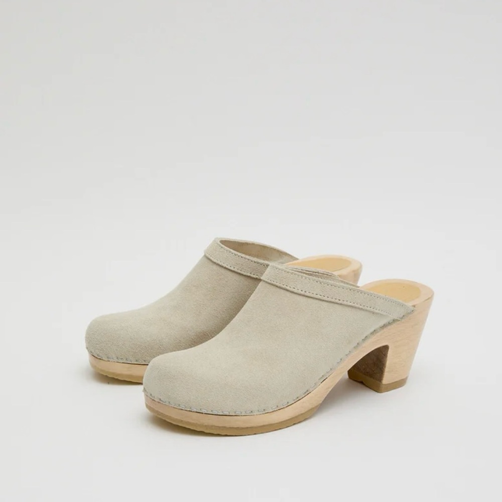 No.6 Store Old School Clog on High Heel in Chalk Suede